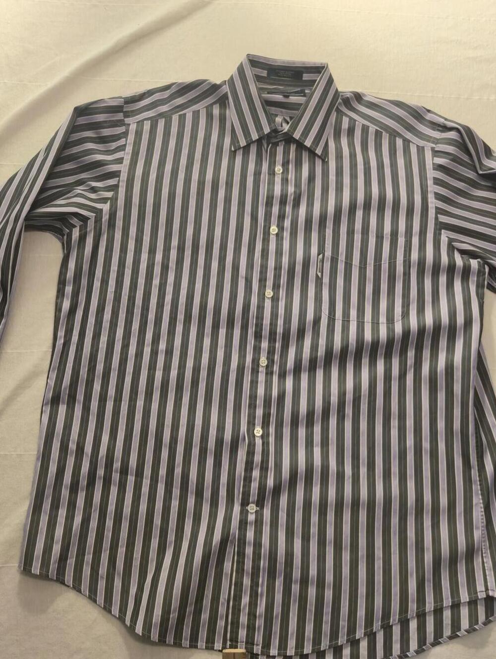 Faconnable Men’s Striped Button-Up Dress Shirt 17 1/2 Large Cotton Made in USA